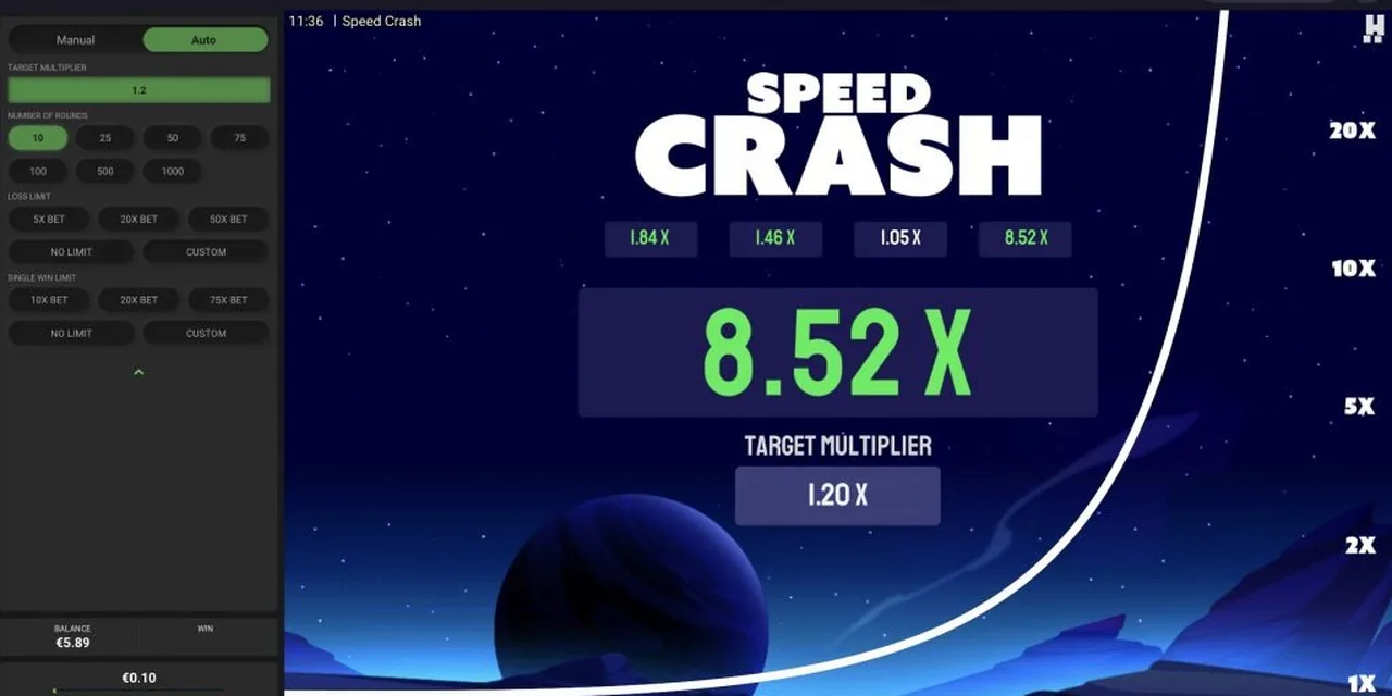 El cohete de Speed Crash asciende hacia un multiplicador de 8.52x en la trayectoria.