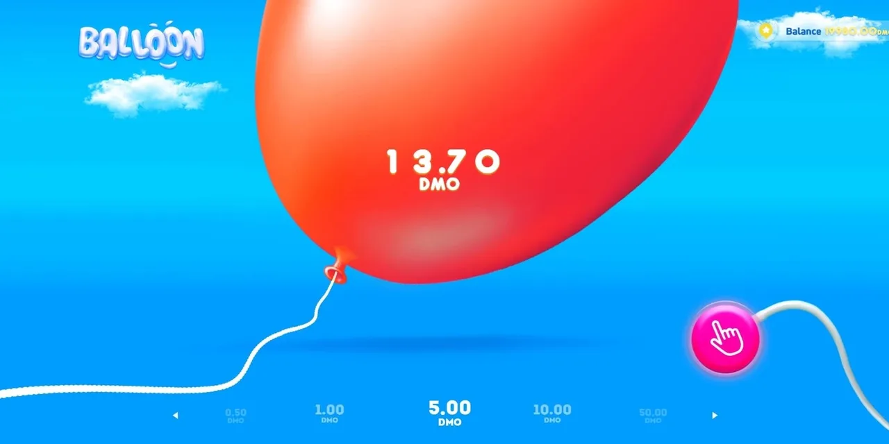 El globo rojo de Balloon a punto de estallar con un multiplicador de 13.70x en pantalla.