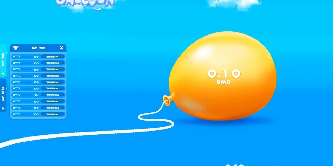 Pantalla de Balloon con el panel de mejores ganancias abierto junto al globo en juego.