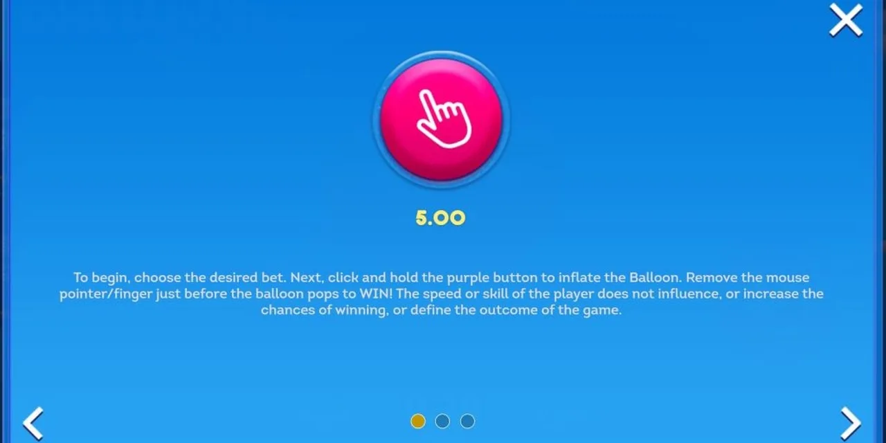 Pantalla de instrucciones de Balloon explicando que la velocidad del jugador no cambia el resultado.