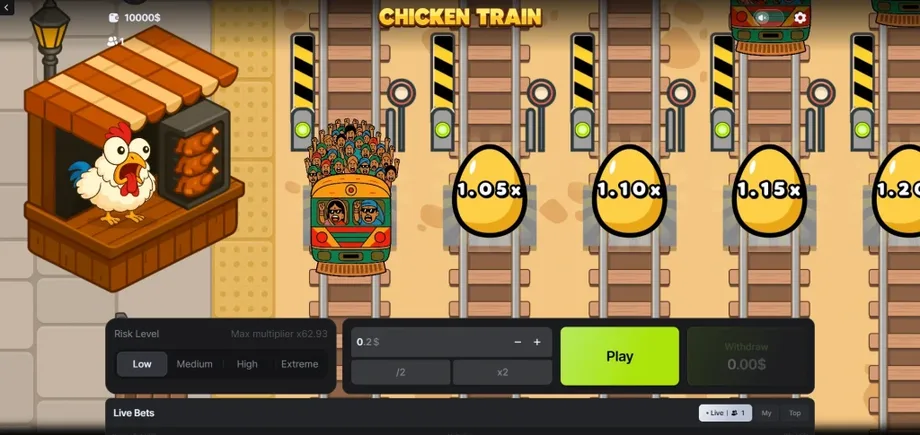 Captura de juego de Chicken Train, juego crash de 100HP Gaming disponible en 1win