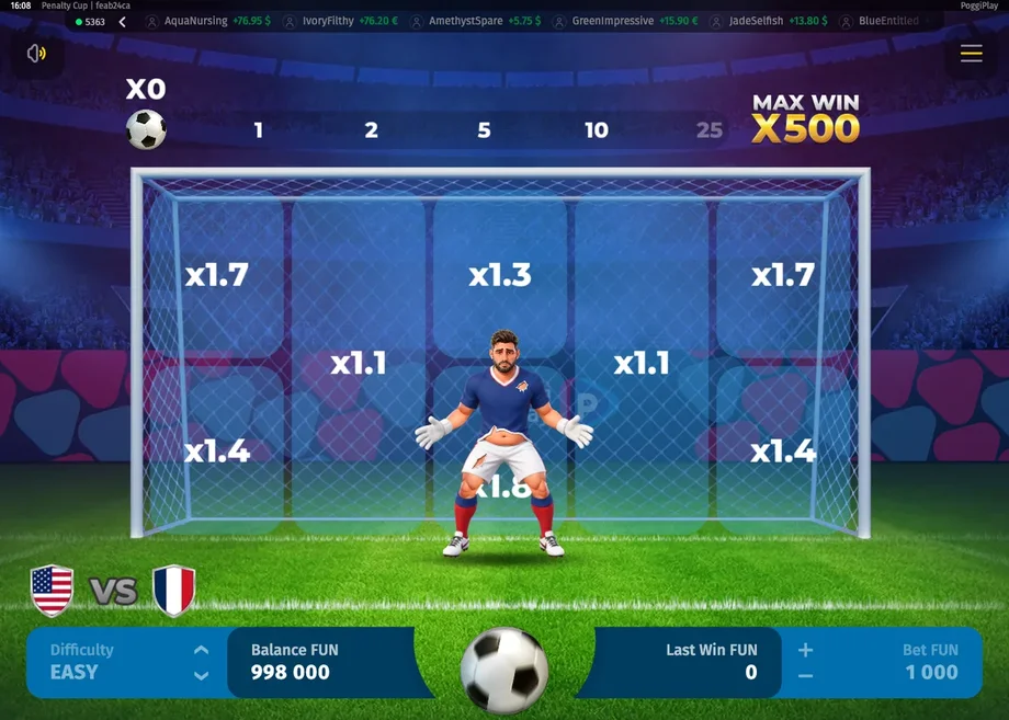 Captura de juego de Penalty Cup, juego penalty de Poggiplay disponible en 1win