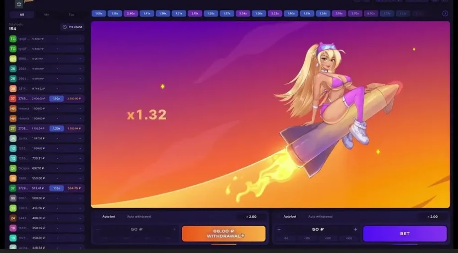 Captura de juego de Rocket Queen, juego crash de 1win Games disponible en 1win