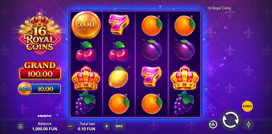 Captura del juego 16 Royal Coins, tragamonedas de PopiPlay disponible en 1win