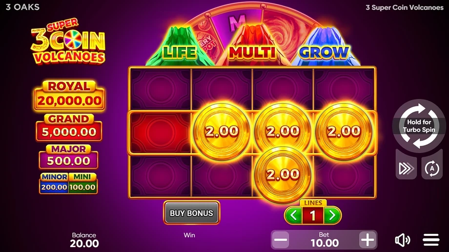 Captura del juego 3 Super Coin Volcanoes, tragamonedas de 3 Oaks Gaming disponible en 1win