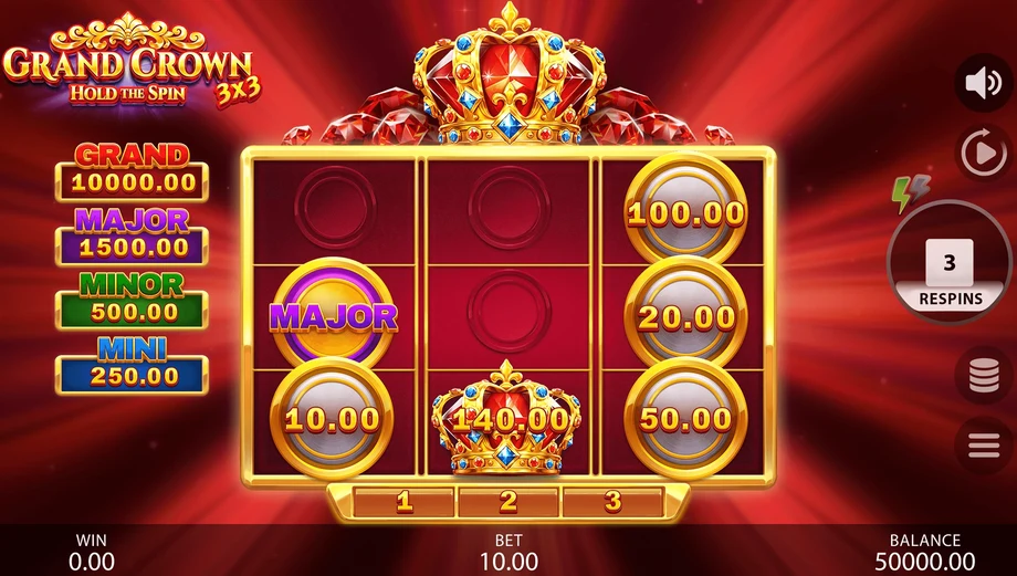 Captura del juego 3x3 Grand Crown: Hold the Spin, tragamonedas de Gamzix disponible en 1win