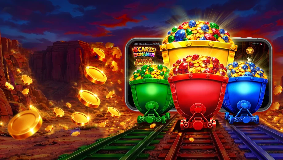 Banner de 4 CARTS BONANZA: Trinity Series, tragamonedas de Fugaso disponible en 1win