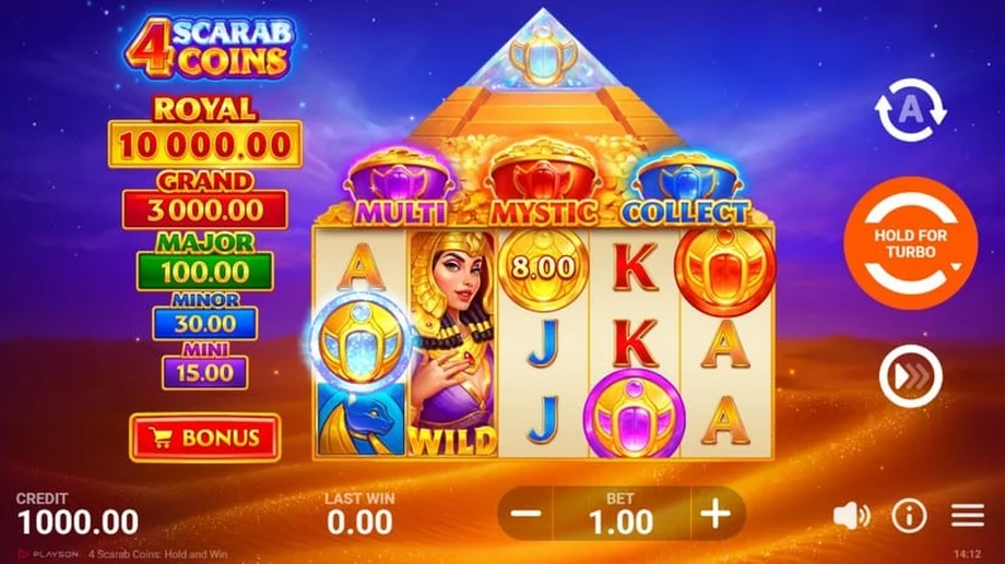 Captura del juego 4 Scarab Coins: Hold and Win, tragamonedas de Playson disponible en 1win