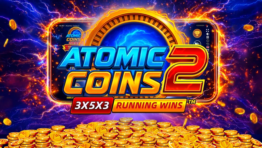 Banner de Atomic Coins 2: RUNNING WINS 3x5x3, tragamonedas de Fugaso disponible en 1win