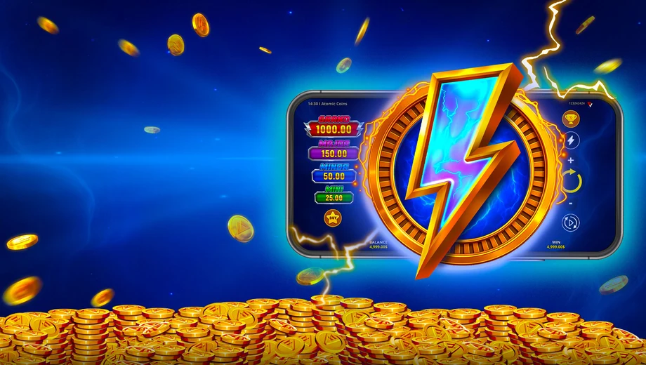 Banner de Atomic Coins: RUNNING WINS, tragamonedas de Fugaso disponible en 1win