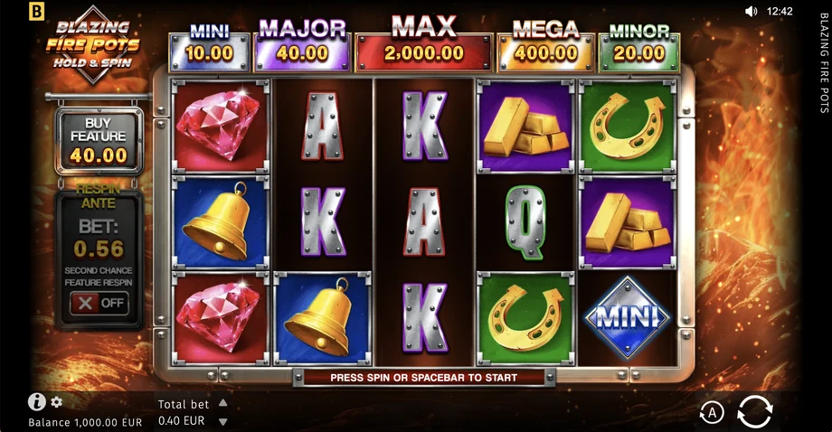 Captura del juego Blazing Fire Pots Hold & Spin, tragamonedas de BGaming disponible en 1win
