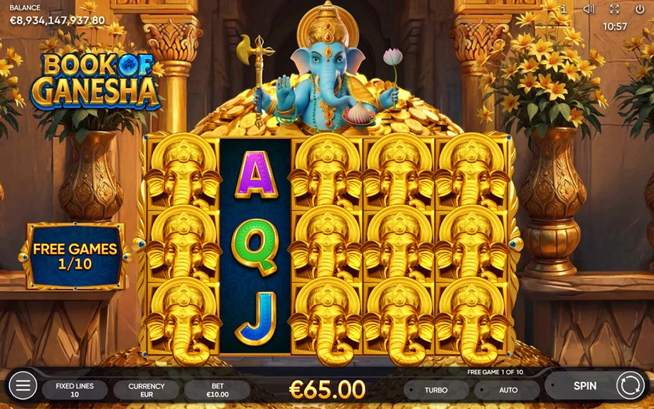 Captura del juego Book of Ganesha, tragamonedas de Endorphina disponible en 1win