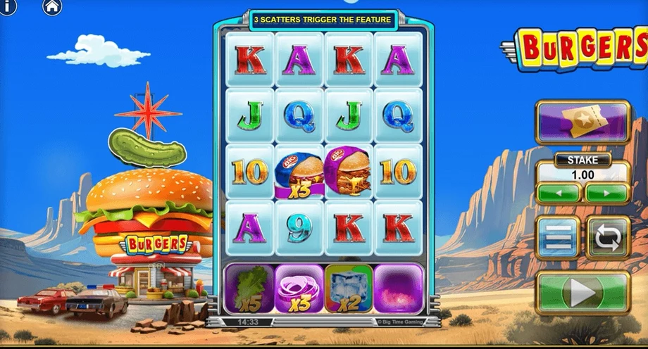 Captura del juego Burgers, tragamonedas de Big Time Gaming disponible en 1win