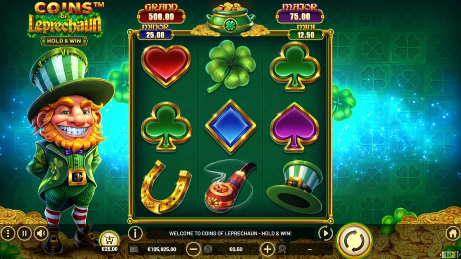 Captura del juego Coins of Leprechaun Hold & Win, tragamonedas de Betsoft disponible en 1win