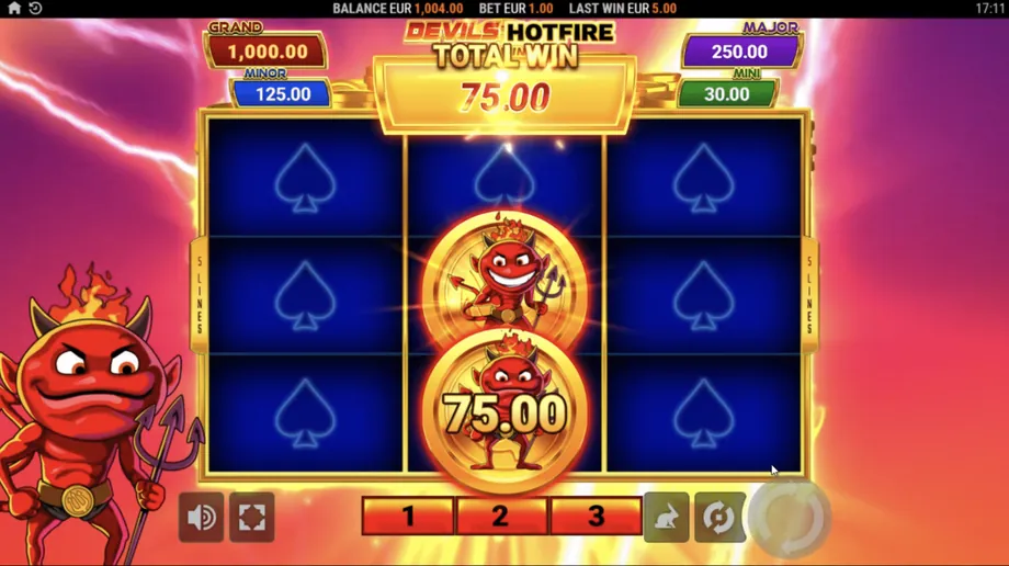 Captura del juego Devils Hotfire Hold & Win, tragamonedas de Yggdrasil disponible en 1win