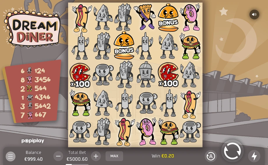 Captura del juego Dream Diner, tragamonedas de PopiPlay disponible en 1win