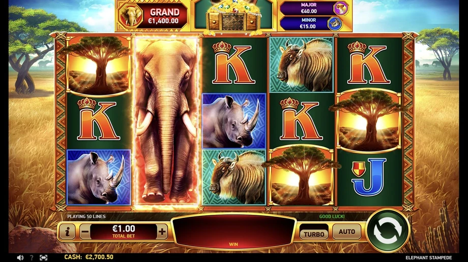 Captura del juego Elephant Stampede, tragamonedas de RubyPlay disponible en 1win