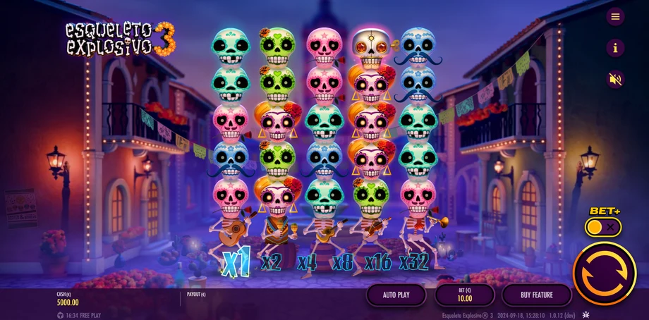 Captura del juego Esqueleto Explosivo 3, tragamonedas de Thunderkick disponible en 1win
