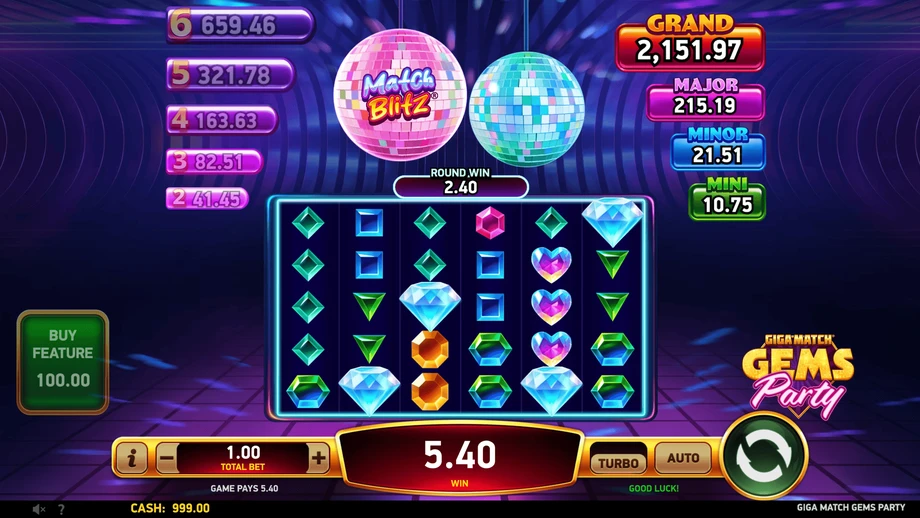 Captura del juego Giga Match Gems Party, tragamonedas de RubyPlay disponible en 1win