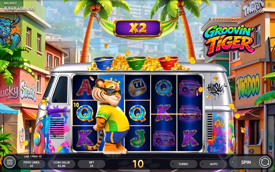 Captura del juego Groovin Tiger, tragamonedas de Endorphina disponible en 1win