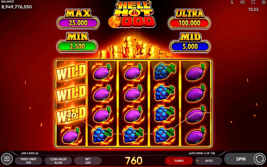 Captura del juego Hell Hot 1000, tragamonedas de Endorphina disponible en 1win