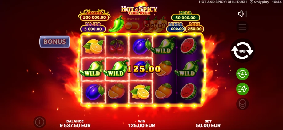 Captura del juego Hot & Spicy: Chili Rush, tragamonedas de Onlyplay disponible en 1win