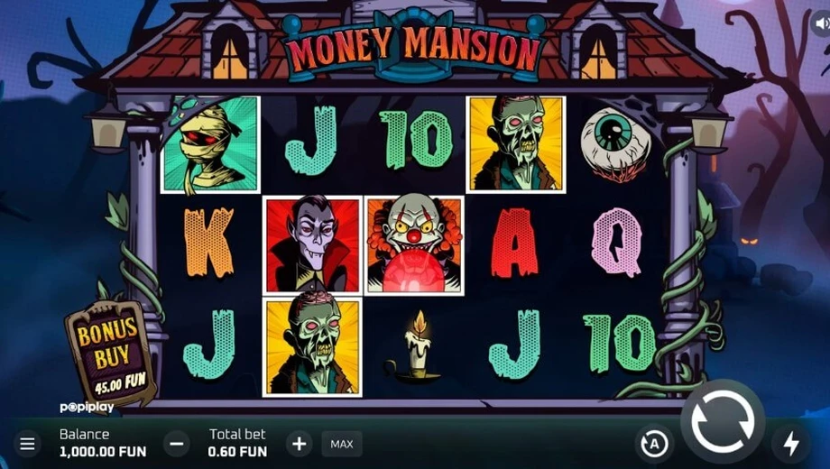 Banner de Money Mansion, tragamonedas de PopiPlay disponible en 1win