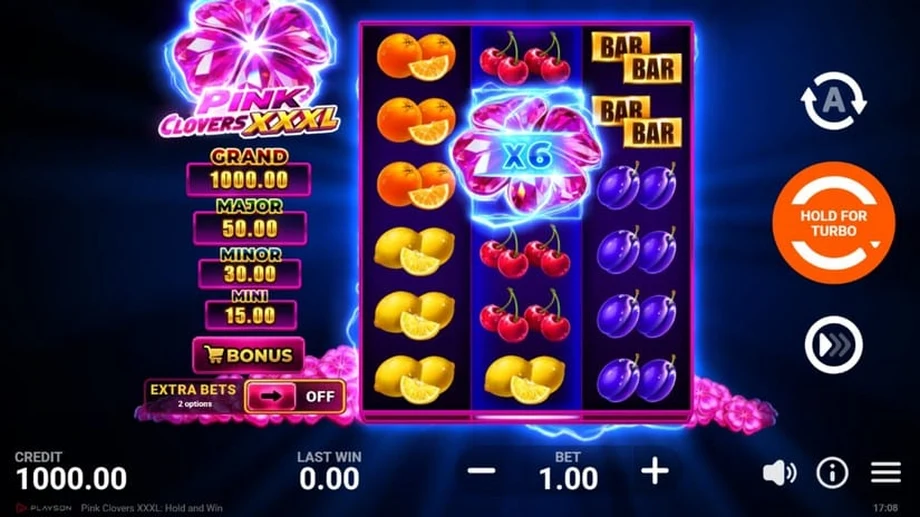 Captura del juego Pink Clovers XXXL: Hold and Win, tragamonedas de Playson disponible en 1win