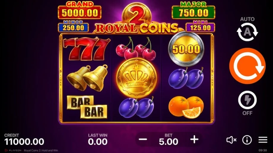 Captura del juego Royal Coins 2: Hold and Win, tragamonedas de Playson disponible en 1win