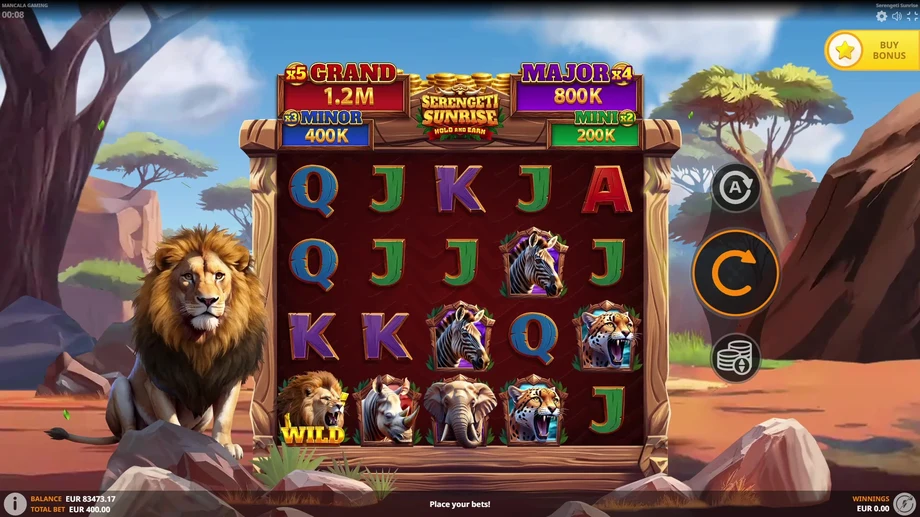 Captura del juego Serengeti Sunrise, tragamonedas de Mancala disponible en 1win