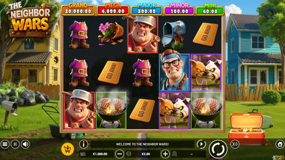 Captura del juego The Neighbour Wars™, tragamonedas de Betsoft disponible en 1win