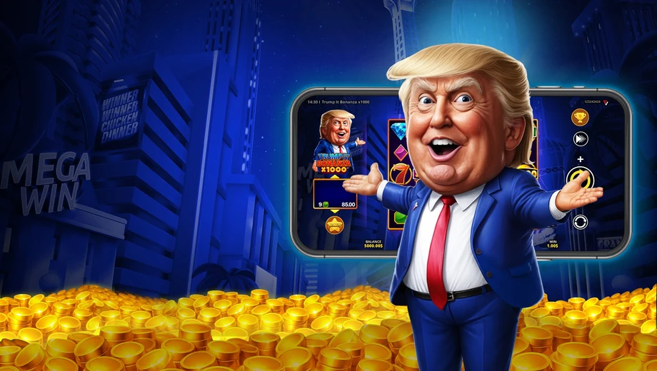 Banner de Trump It Bonanza x1000, tragamonedas de Fugaso disponible en 1win