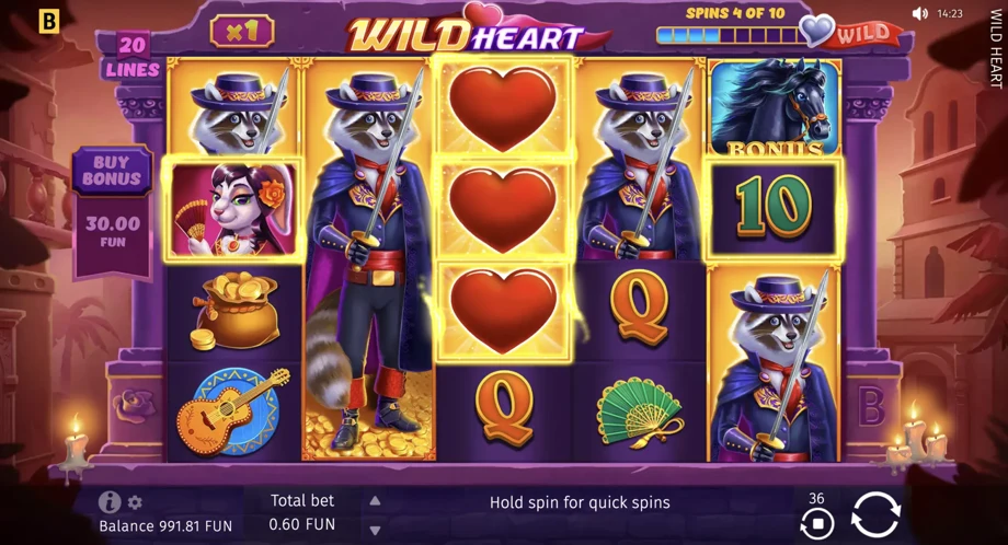 Captura del juego Wild Heart, tragamonedas de BGaming disponible en 1win